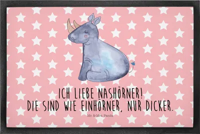 Produktbild von Mr. & Mrs. Panda Schmutzfangmatte Einhorn Nashorn 50 x 75 cm - Rot Pastell - Geschenk, Regenbogen, Witzig, Zoo, Lustig, Fußabtreter, Fussmatte, fußmatte, Schmutzmatte