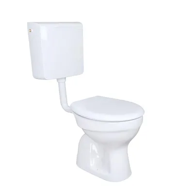 Produktbild von Belvit Stand-WC Komplettset senkrechter Bodenabgang mit Geberit AP110 Aufputz-Spülkasten und Softclose WC-Sitz Weiß