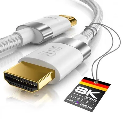 Obrázek produktu pro 8k / 4k HDMI kabel 2.1/2.0-1.5m - 8K @ 60Hz / 120Hz - 4K @ 240Hz - 48 Gbit/s - 3D - Ultra High Speed with Ethernet - TV Blu-ray PS5 XSeries X Switch - bílá - 1,5 metru