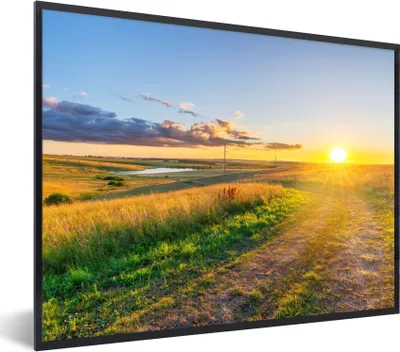 Produktbild von MuchoWow® Gerahmtes Poster Sonne - Natur - Landschaft 80x60 cm - Poster mit Schwarzem Bilderrahmen Wandposter Rahmen Foto Bilder - Schwarzem - Mit Gestell