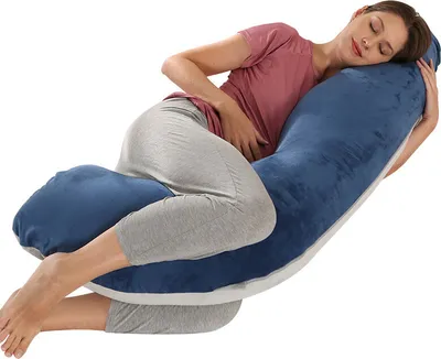 Image de (Bleu et gris clair) Coussin de grossesse en forme de J Coussin d'allaitement pour dormeurs latéraux Soutien de la tête et du cou pour le ventre 65 x 125 cm