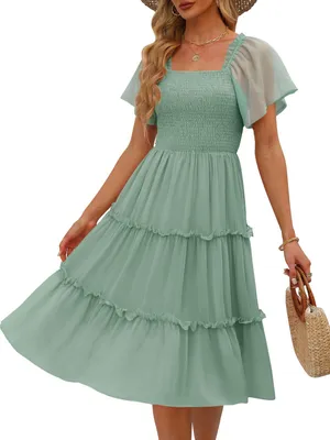 Produktbild von LILLUSORY Damen-Sommerkleid, lässig, Flatterärmel, quadratischer Ausschnitt, ges