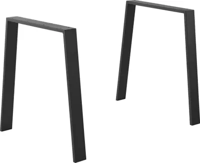 Two black metal table legs are shown against a white background.