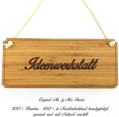 Produktbild von Mr. & Mrs. Panda Schild Ideenwerkstatt - Geschenk, Türschild, Geschenkidee, Landhaus, Graviert, Shabby, Wegweiser, Hinweisschild, Holz, Infotafel