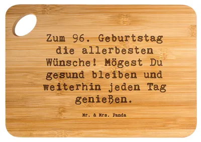 Produktbild von Mr. & Mrs. Panda Schneidebrett Spruch 96. Geburtstag - Transparent - Geschenk, 96 Jahre, Holzbrett, liebevoll gestaltet, schneidbrett, Happy Birthday, Glückwunsch, Brett