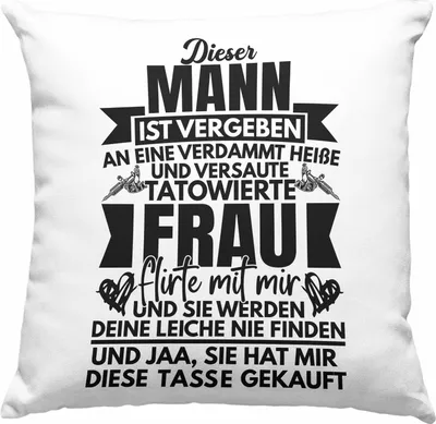 Produktbild von Trendation - Dieser Mann Ist Vergeben Tatowierte Frau Deko-Kissen mit Füllung 40x40 Geschenk Für Freund Mann Lustiger Spruch Valentinstag (Rosa)