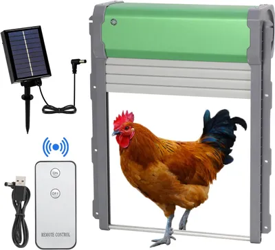 Produktbild von Automatische Hühnerklappe, Solar Aluminum Hühnertür, Elektrische Türöffner, mit Zeitschaltung, Lichtsensor und Fernbedienung, Hühnertür Rollladen Tür