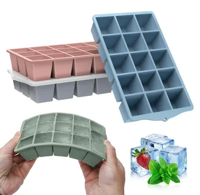 Produktbild von Eiswürfelform Silikon mit Deckel, 4 Stück, BPA Frei, Stapelbar, für Babybrei & Cocktails