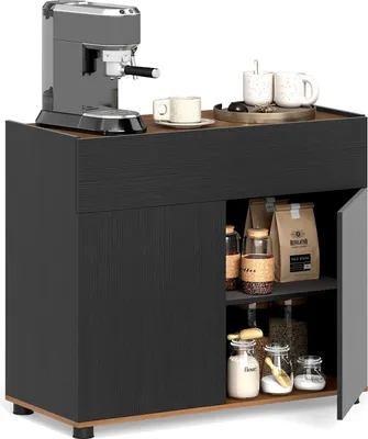 Zdjęcie produktu dla Kredens COSTWAY, szafka kuchenna z blatem, szufladą, 2 drzwiczkami, szafka bufetowa w stylu wiejskim, szafka do przechowywania, 80x35x70 cm, czarny