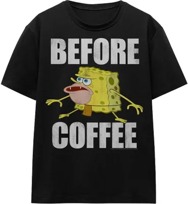 Produktbild von SpongeBob SquarePants - "Before Coffee Meme" T-Shirt für Herren/Damen Uni TV15985 (L) (Schwarz)