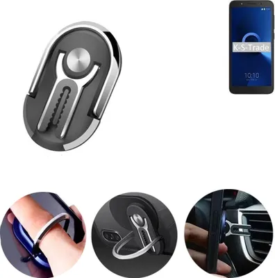 Produktbild von K-S-Trade 3in1 Smartphone-Ring Handy-Ring kompatibel mit Alcatel 1C Single SIM Fingerhalterung  Handyring Tischständer Lüftungsgitter-Halterung