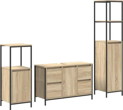 Produktbild von vidaXL Badezimmermöbel Set mit Regal 3 pcs Sonoma-Eiche und Schwarz