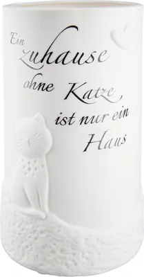 Immagine prodotto di Gilde Tischleuchte (LED), zylindrisch, "Katzen zuhause", Katzenmotiv, Spruch, Porzellan, weiß, VE 2, H. 16 cm, D. 9 cm 32716 4063387327166