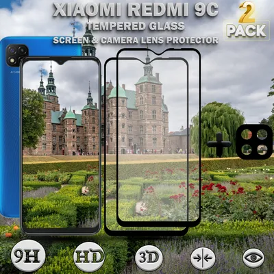 Produktbild von 2-Stück Xiaomi Redmi 9C Displayschutzfolie und Objektivschutz aus gehärtetem Glas 9H