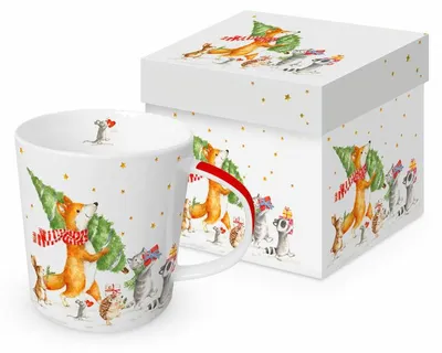 Produktbild von Tasse aus Porzellan Let´s get it started - Tiere auf Weihnachtswanderung 0,4L, Höhe 9,7cm
