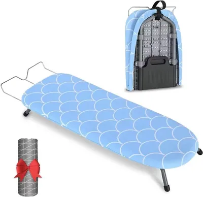 Immagine prodotto di Asse da stiro - Tavolo pieghevole - Per stirare i vestiti - Design salvaspazio - 81,5 x 32 cm - Blu