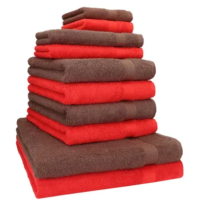 Produktbild von Betz 10-tlg. Handtuch-Set PREMIUM CLASSIC 2 Duschtücher 4 Handtücher 2 Gästetücher 2 Seiftücher  Farbe: rot & nussbraun