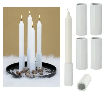 Obrázok produktu pre Novaliv 4 svietniky, magnetické, 2,8x5 cm, biele. Držiaky na sviečky, dekorácia do obývačky, držiaky na sviečky, vhodné pre štvorcové sviečky. Magnetické, vhodné na tabule. Vianočná stolová dekorácia, adventný veniec. Držiak na sviečky