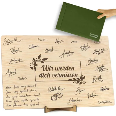 Imagen del producto de Abschiedskarte und Holz-Unterschriftenbuch, für Kollegen und Lehrer, Geschenk zur Verabschiedung