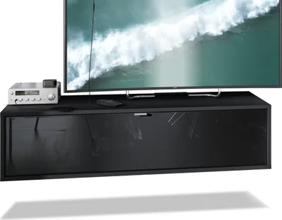 Produktbild von Vladon TV Board Lana 120 Hängeschrank Lowboard 120 x 29 x 37 cm,  Germany, Korpus in Schwarz matt, Fronten in Schwarz Hochglanz | Große Farbauswahl