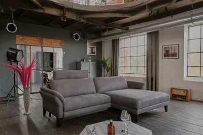 Produktbild von KAWOLA Sofa MALTA Ecksofa Stoff grau mit Kopfstütze Recamiere rechts