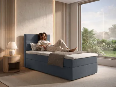 Produktbild von AX LIVING Boxspringbett 120x200 cm Sakarya Dunkelgrau - Komplett-Set inkl. Topper & Bettkasten, H2/H3