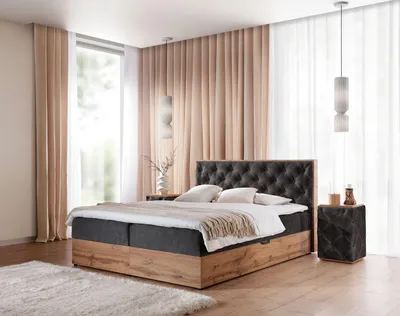 Produktbild von Kontinentales Bett 140x200 CHANTELLE 10 - Wotan Eiche / Schwarz + GRATIS Matratzenauflage