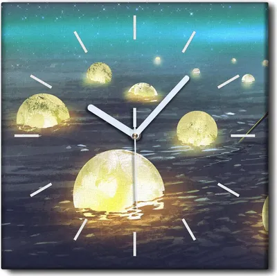 Produktbild von Coloray Uhr auf Leinwand 30x30 cm Wand Uhr Dekoration Wohnzimmer Segeltuch weiße Zeiger -Nachtbootmond