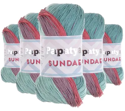Papatya Sundae Strickgarn 5x100g – Farbvariante mehrfarbig 15 – Selbstmusterndes Farbverlaufsgarn.