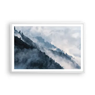 Produktbild von Gerahmtes Poster - Weißer Rahmen - Berge Nebel Bäume - 91,5x61 cm - Wand Bild - Wanddeko - Wandbilder - Kunstposter - Wandposter - Bilderrahmen - Bilder - Kunstdruck - Wanddekoration - P2WAA91x61-4429