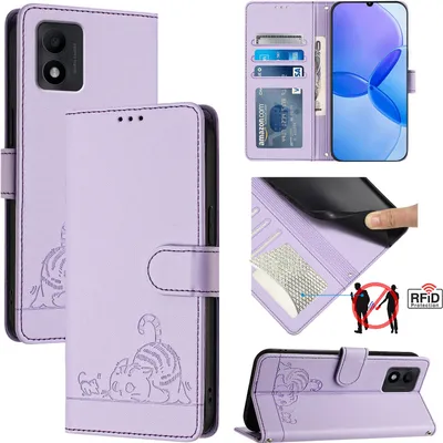 Image de Etui en cuir pour TCL 303, étui à rabat avec fonction stand et portefeuille Violet