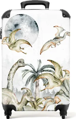 Produktbild von NoBoringSuitcases.com® Koffer Handgepäck Trolley Rollkoffer Kleine Reisekoffer mit 4 Rollen - Dino - Dschungel - Mond - Jungen - Cabin Size < 55x40x23 cm & 55x40x20 cm - Fotokoffer - Kabinenkoffer - BoardgepäckHandgepäck Koffer 55x35x20 cm, 36L,
