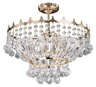 Zdjęcie produktu dla Żyrandol Versailles, 5-płomienny, półprzezroczysty kryształ 39 cm, złota rama