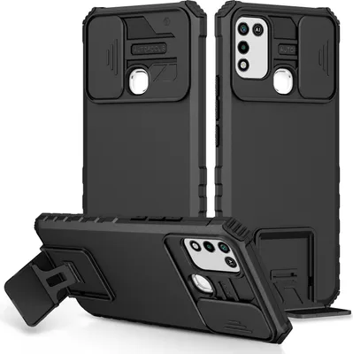 Produktbild von Infinix Hot 11 Play Hülle, Dual Layer Ständer Schutzhülle mit Schiebe Kamera Schutz für Infinix Hot 11 Play/Hot 10 Play/Hot 9 Play Schwarz