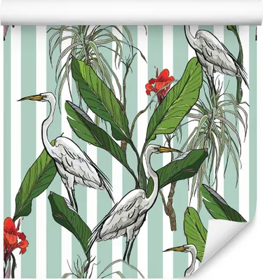 Produktbild von 10m VLIES TAPETE Rolle Kraniche Blumen Pflanzen XXL
