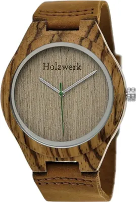 Produktbild von Holzwerk BURGAU Damen und Herren Holz Uhr mit Leder Armband in braun & grün