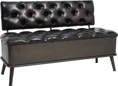 Obrázek produktu pro Úložná lavice s opěradlem 110 cm černá umělá kůže