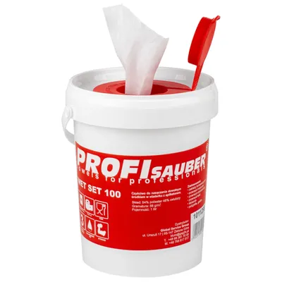 Obrázek produktu pro ProfiSauber VLHČENÉ UBROUSKY 100 ks v kbelíku s dávkovačem