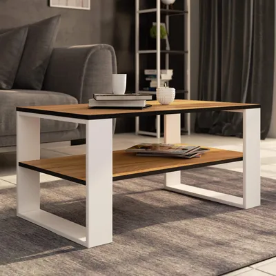Produktbild von Couchtisch – Wohnzimmertisch – Sofatisch – ALEX – Craft Eiche / Weiß – 92 cm – Moderner Wohnzimmertisch mit zusätzlicher Ablagefläche