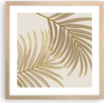Produktbild von Gerahmtes Poster - Rahmen in heller Eiche - Golden Blätter Palmen - 40x40 cm - Wand Bild - Wanddeko - Wandbilder - Kunstposter - Wandposter - Bilderrahmen - Bilder - Kunstdruck - P2NAC40x40-4738
