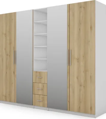 Produktbild von Meblast | Schrank 260/220; Weiß / Helles Buche Scandic mit 2 Spiegeln - Premium Beschläge | Möbel, Modern, Funktion