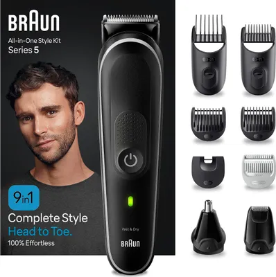 Produktbild von Braun All-In-One Bartpflege Bodygroomer Set, Barttrimmer / Bartschneider, Nasenhaartrimmer, Trimmer/Haarschneider Herren, Haarschneidemaschine, wiederaufladbar, 100 Min. kabellose Laufzeit, MGK5410