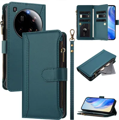 Produktbild von Handyhülle für Xiaomi 15 Ultra Reißverschluss Geldbörse Kunstleder Klapphülle mit Kartensteckplatz, Ständer, Handschlaufe Grün