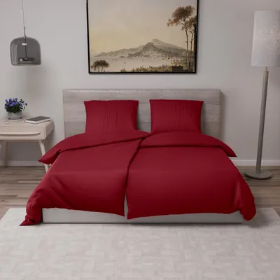 Image de TRANKIELO® - Ensemble de couette 4 pièces, 135x200 cm - Bordeaux - Microfibre - Oeko-Tex