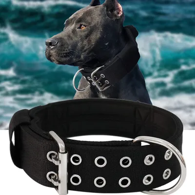 Hundehalsband für große Hunde, 5 cm breit, mit Griff, schwarz, 34-48 cm