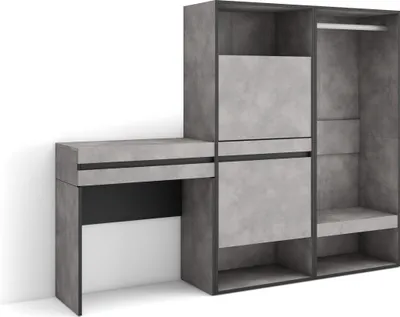 Immagine prodotto di COZY Consolle Ingresso, 190x35x145cm, Con cassetto, Scarpiera, Armadio Aperto, Cemento
