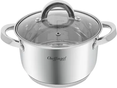Zdjęcie produktu dla Cheffinger, rondel ze stali nierdzewnej ze szklaną pokrywką 18cm 2.9L indukcja, srebrny