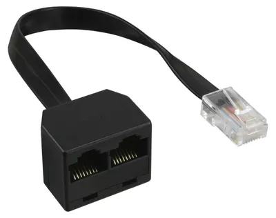 Produktbild von InLine ISDN Verteiler, 1x RJ45 ST / 2x RJ45 BU, (8P8C) o. Endwiderstände, 0,15m, 0,15 m, Schwarz