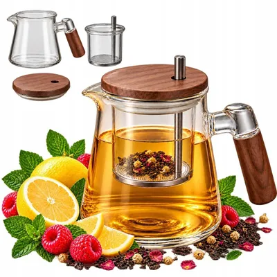Productafbeelding van Glazen theepot van 950 ml met theefilter en ventiel