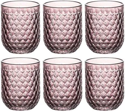 Image de Ensemble de 6 élégants verres à boire en verre, avec un motif texturé, adaptés au lave-vaisselle, avec une base lourde, polyvalents pour le vin, le whisky, les jus de fruits et les cocktails